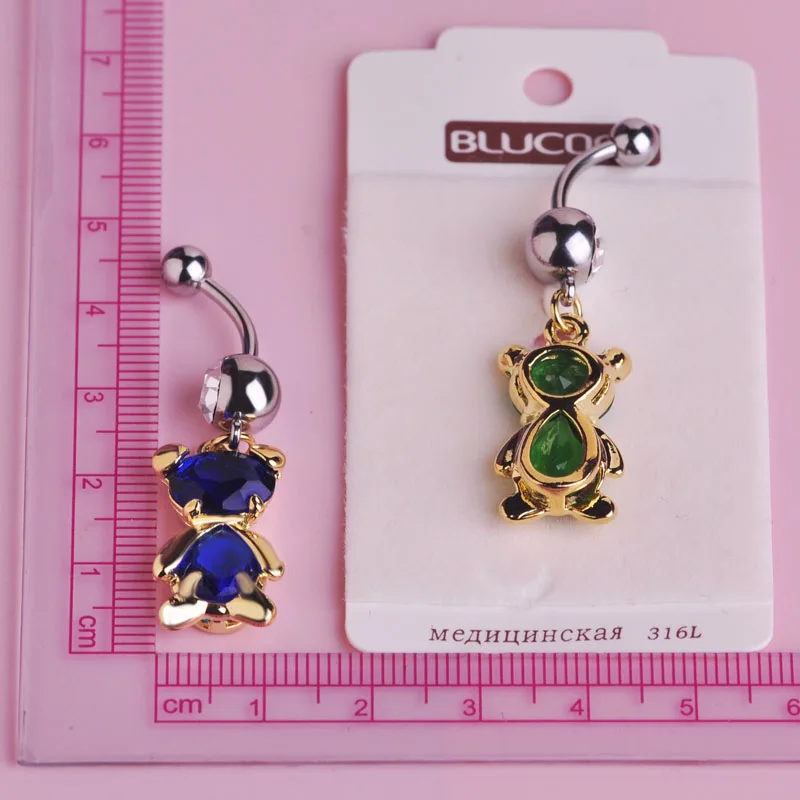 Кольцо в пупок Медведя Подвеска виде животного пирсинг длинный пупка Кольца для