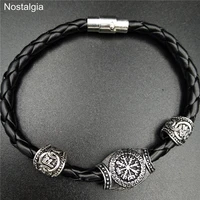 nostalgia viking jewelry vegvisir slavic kolovrat compass runes beads magnetic bracelet vikingos accessories mens womens bangle