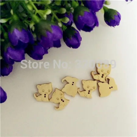 

100pcs 16mm Natural Wooden Buttons 2 Holes Cat Cartoon Wood Button Baby Sewing Accessories For Scrapbooking