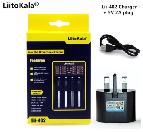 Lii402and 5V2A UK Умное устройство для зарядки никель-металлогидридных аккумуляторов от компании Liitokala: Lii-402 18650 Зарядное устройство зарядки 18650 1,2 V 3,7 V 3,2 V зарядное устройство для никель-кадмиевых или никель-металл-AAA 26650 10440 16340 зарядное устройство для никель-металл-гидридных и литиевых Батарея Зарядное устройство - Цвет: Lii402and 5V2A UK