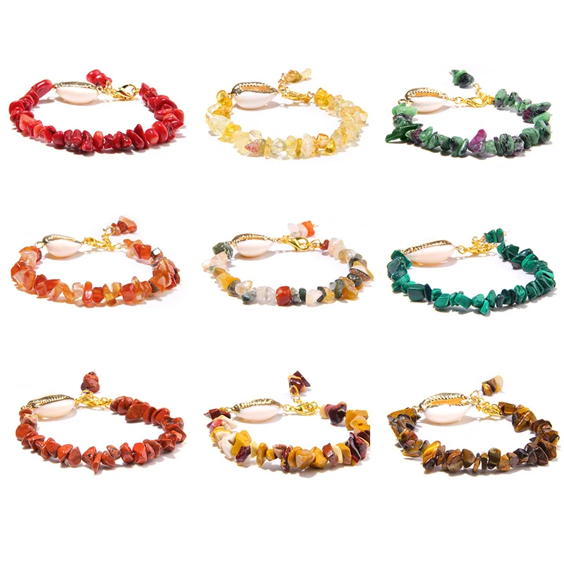 Crystal quartz beads bracelet for women female femme ladies trendy orange chuips Gravel Shell Charm Bracelet handmade | Украшения и