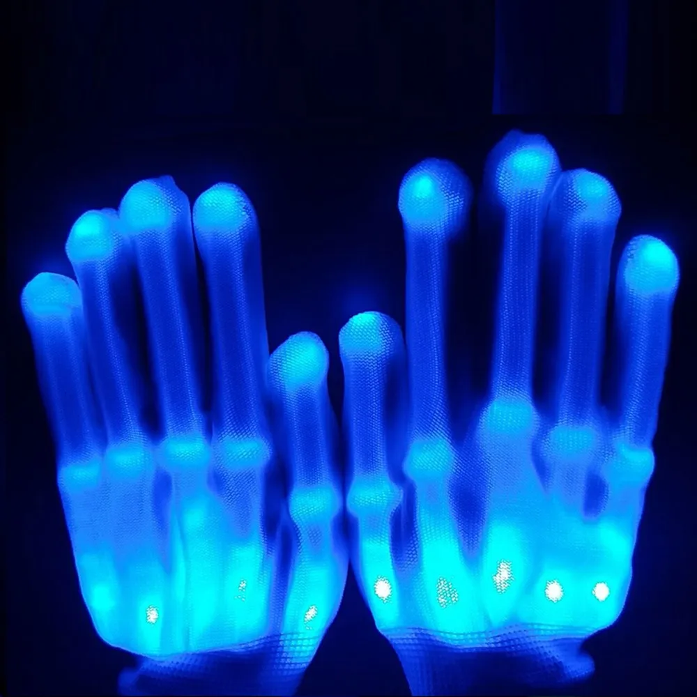 Пара цветные светодиодные перчатки Rave Light Finger Lighting мигающие унисекс скелетная