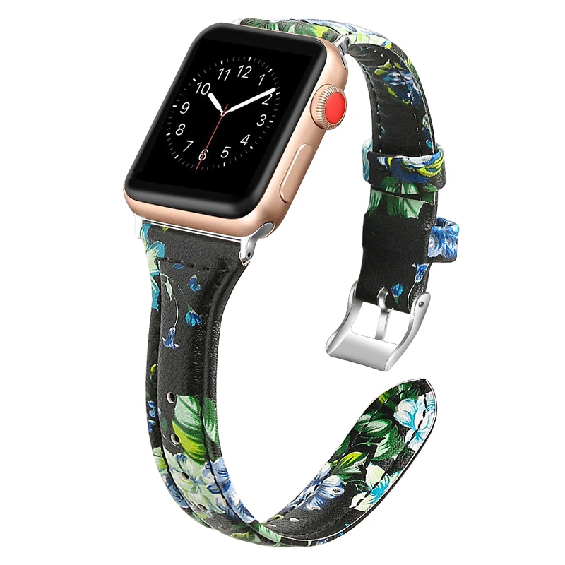 Кожаный ремешок с принтом для apple watch 5 6 band 44 мм 40 42 38 браслет наручных часов iwatch series