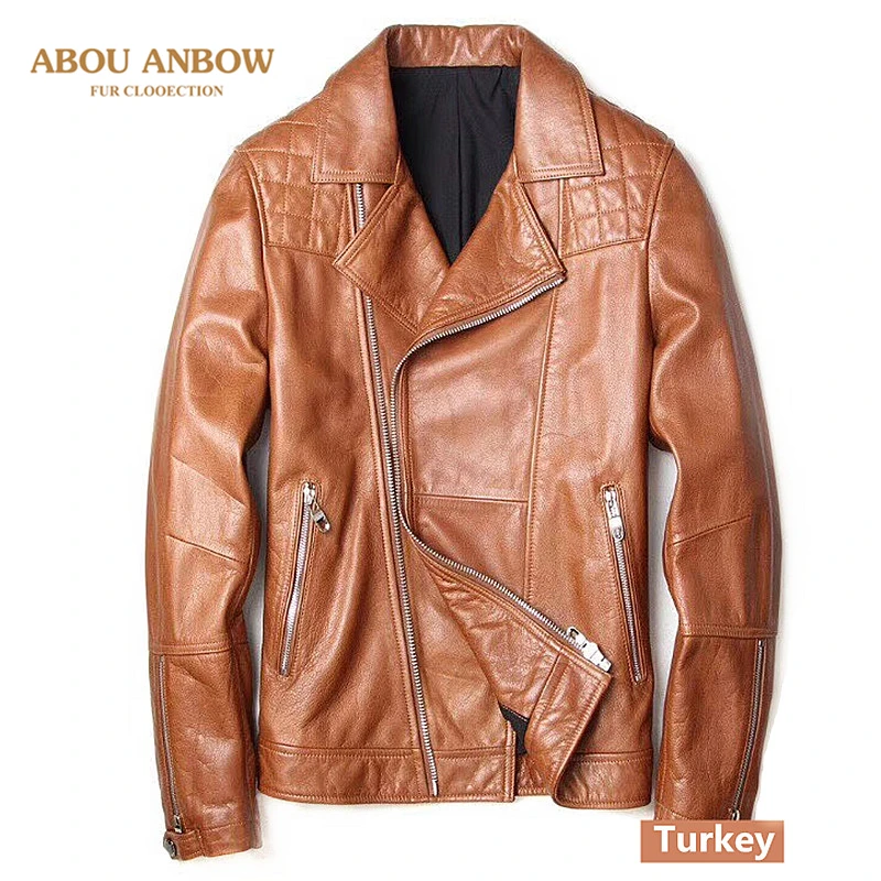 Abou Anbow Frayed Cowhide Natural Leather Jacket Autumn Moto & Biker Hand Rubbing Short Model Outerwear Coat | Мужская одежда
