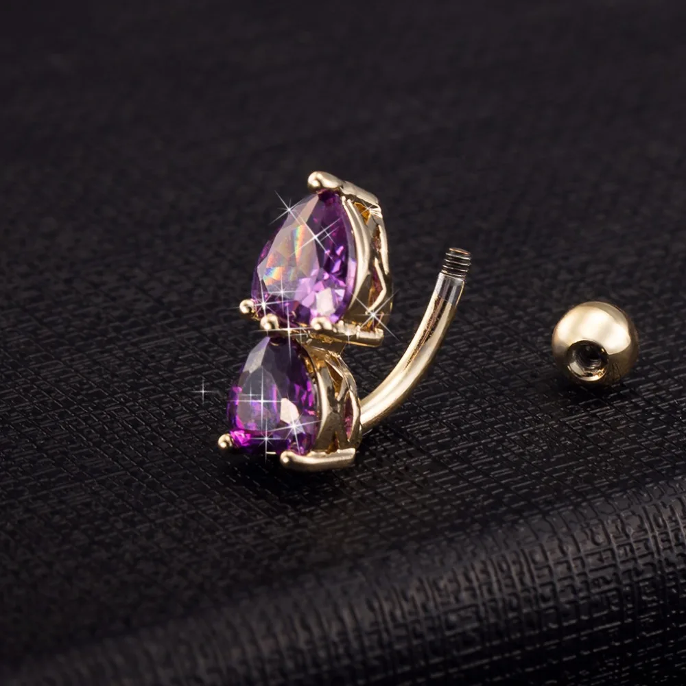 1 ШТ. Пирсинг Ювелирные Изделия Кубического Циркония Кристалл Двойное Сердце