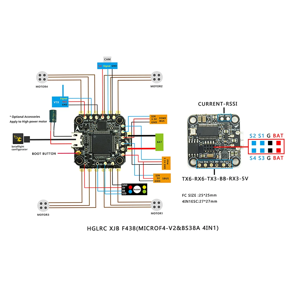 XJB F438 F4 Контроллер полета OSD 4в1 38A Blheli_S ESC для FPV Drone Racer Racing части вертолета|Детали и