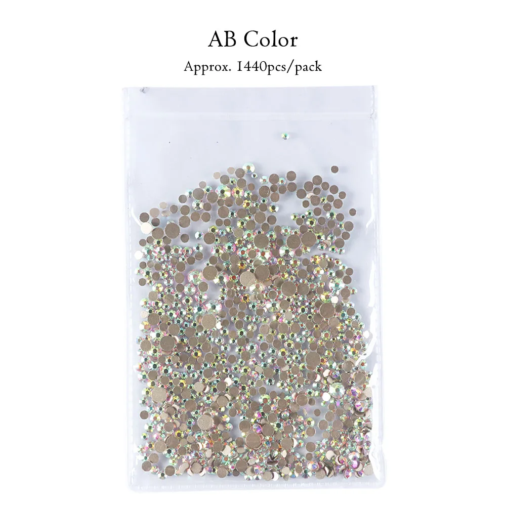 AB Color 1440 шт Стразы смешанных размеров кристаллы для ногтей AB плоские с оборота драгоценные камни цветные икры бусины 3D бриллианты стразы аксессуары для ногтей BE1015 - Цвет: AB Color
