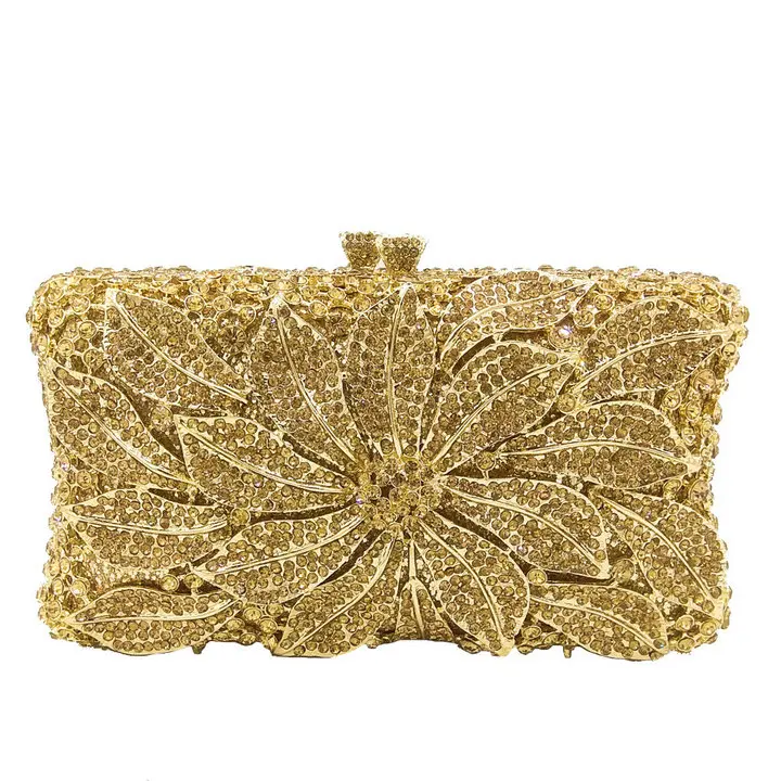 Gold Crystal Bag Бутик De FGG Элегантный женский Хрустальный клатч вечерние сумочки-косметички металлический жесткий чехол свадебный цветок невесты Сумочка Кошелек - Цвет: Gold Crystal Bag