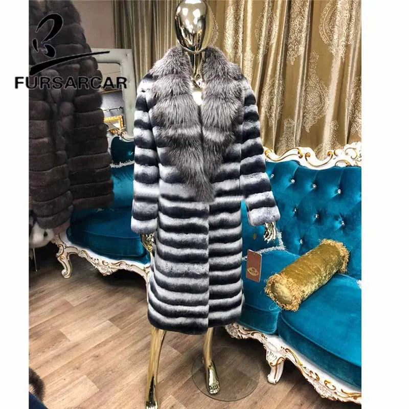 Женская Шуба из меха FURSARCAR роскошная зимняя шуба кролика Рекс с воротником