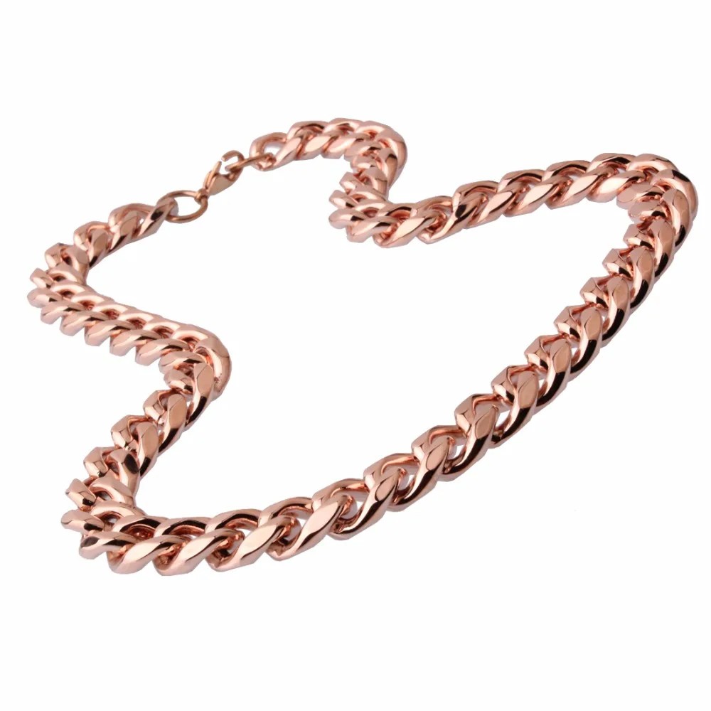 15/17/19mm Wide Stainless Steel Curb Cuban Necklace for Mens Boys Rose Gold Chain 7-40&quot Fashion Jewelry | Украшения и
