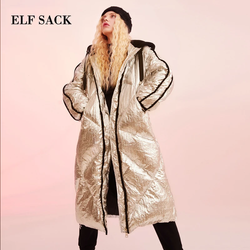 ELFSACK пальто женский зимний пуховик 90% белый утиный пух куртка однотонный полный