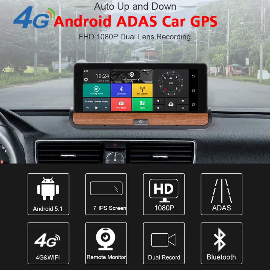 WHEXUNE 7 дюймов 4G Android автомобильный видеорегистратор камера gps навигация 1080P двойной объектив Автомобильный видеорегистратор ADAS WiFi монитор Bluetooth
