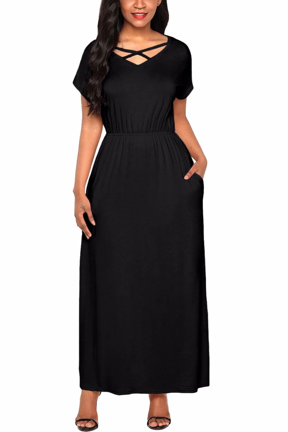 2018 Макси Футболка Платье женское летнее пляжное повседневное с коротким рукавом