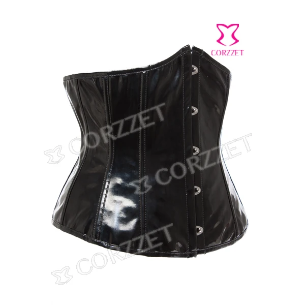 Черный глянцевый корсет из искусственной кожи под бюстом для поясницы латексный