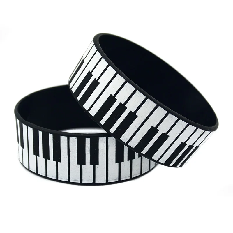 OBH-pulsera de goma de silicona con teclas de Piano, brazalete con logotipo impreso de 1 pulgada de ancho para concierto musical, 25 uds.