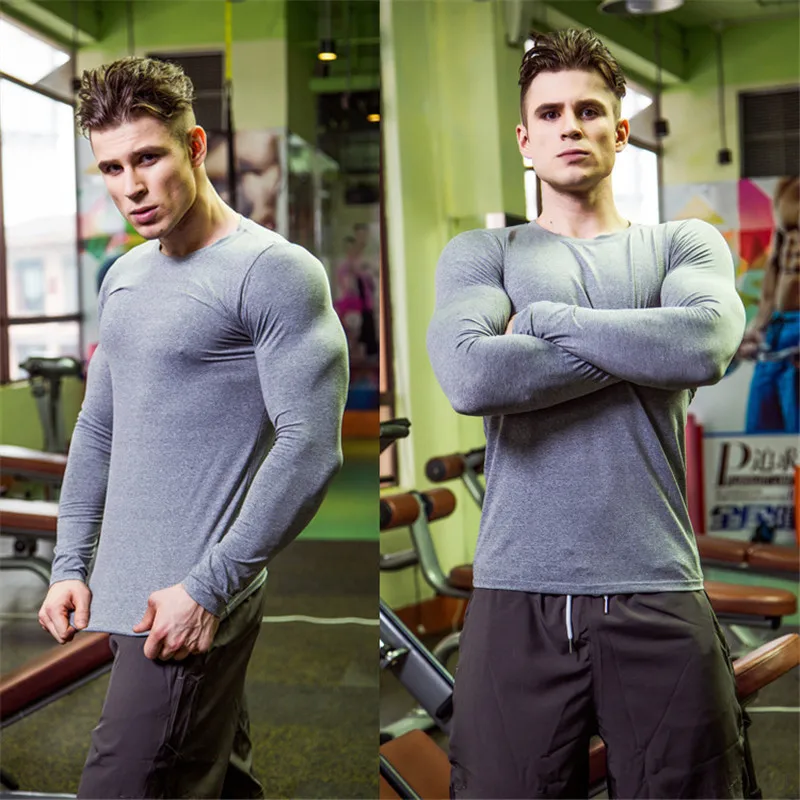 Новые мужские компрессионные рубашки с длинными рукавами для фитнеса