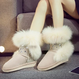 beige Модные стильные высокие зимние женские сапоги с натуральным лисьим мехом; botas; зимняя обувь из натуральной кожи; высокие сапоги; высокое качество - Цвет: beige