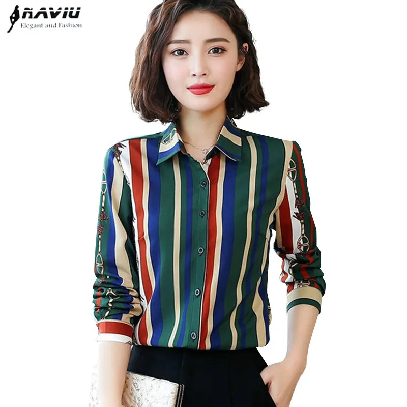 Модная рубашка Женская темпераментная 2018 Новая Осенняя тонкая шифоновая блузка