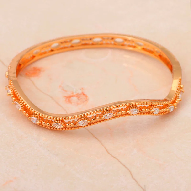 ROLILASON Необычные chic волна дизайн кристалл белый циркон золотые браслеты здоровья