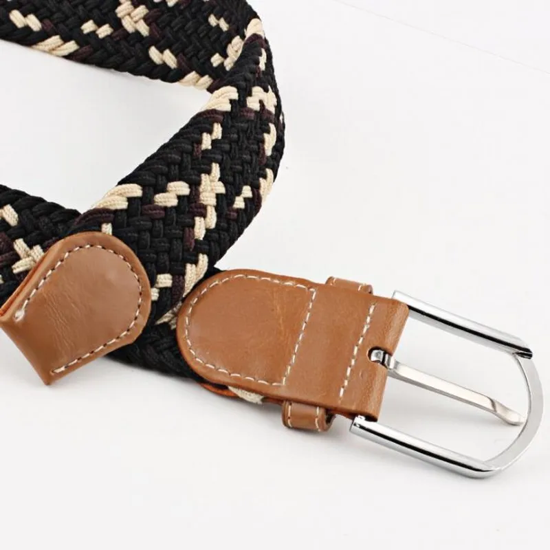 Повседневный плетеный ремень с пряжкой язычком для мужчин и женщин эластичный