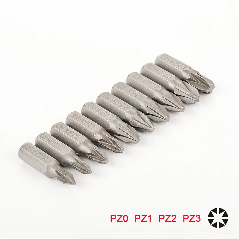 10 шт. Набор бит с шестигранным хвостовиком PZ0 PZ1 PZ2 PZ3 для электрической отвертки 25