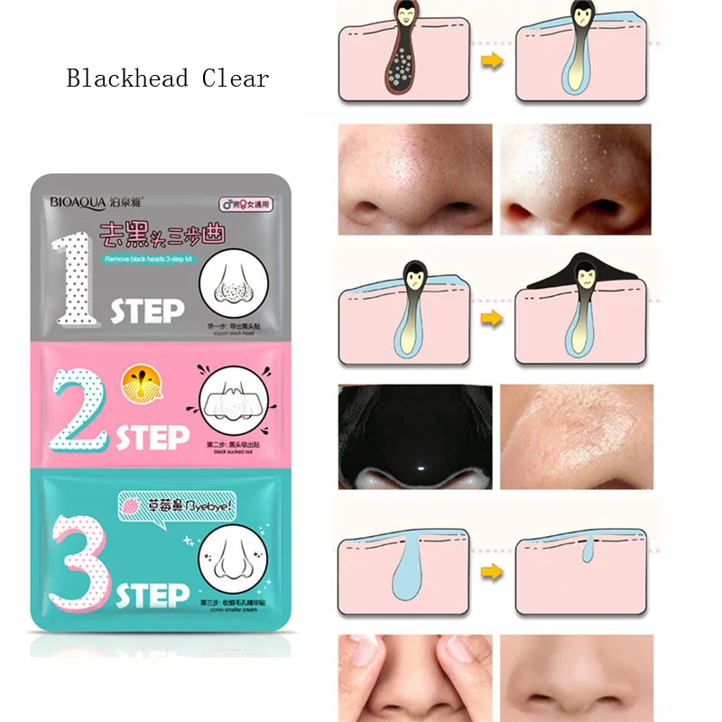 3-ступенчатое Уход за лицом маска для носа удалить угри маска blackhead Clear комплект Глубокая чистка пор Красота чистые косметические 3 шага