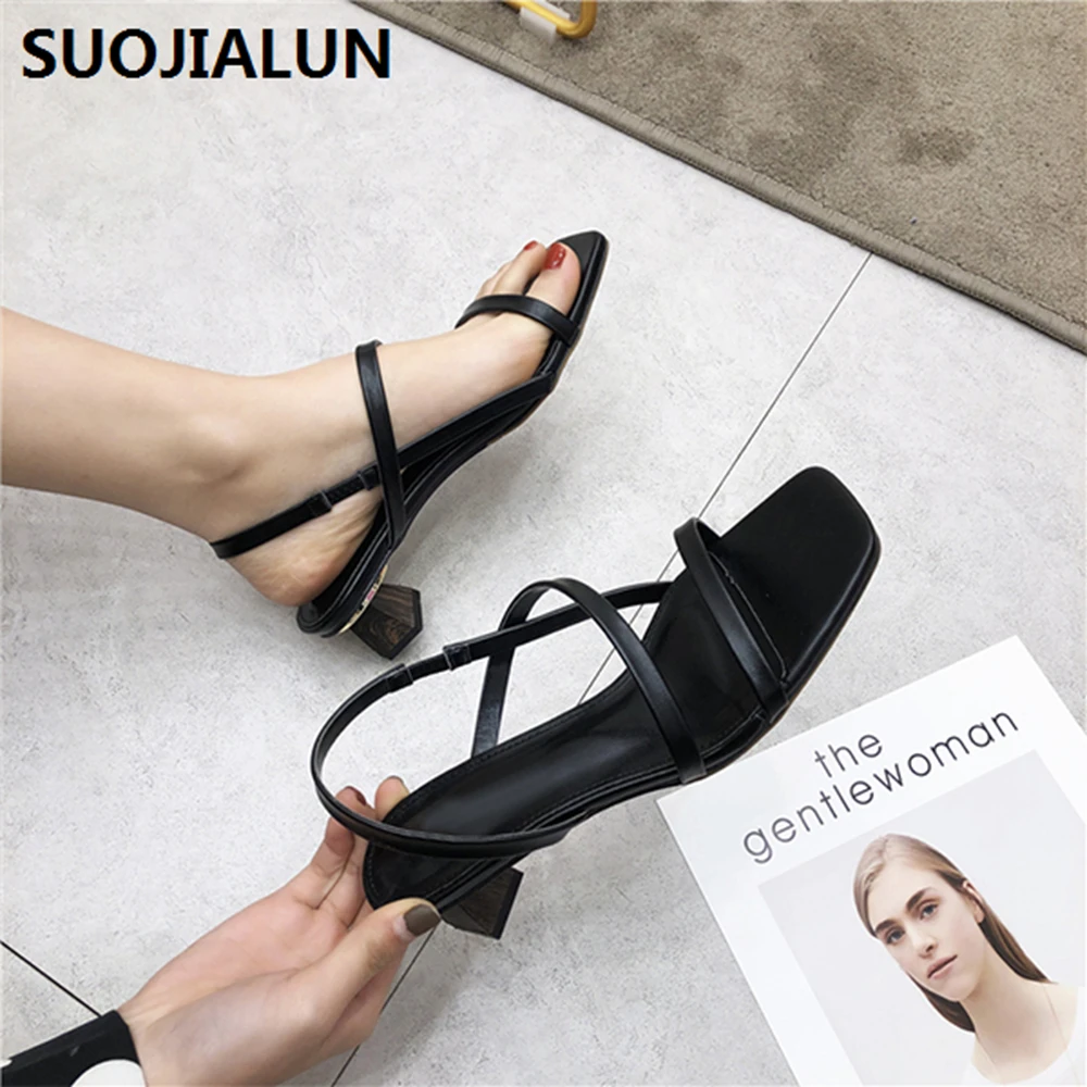 SUOJIALUN/; женские босоножки; Летние босоножки на высоком каблуке с узкими ремешками; женская повседневная обувь гладиаторы на квадратном каблуке