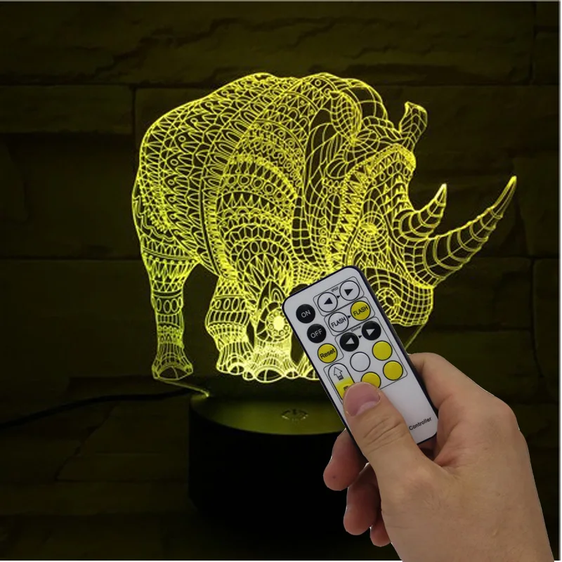 Детский Рождественский подарок Rhinoceros светодиодсветодиодный 3d настольные лампы