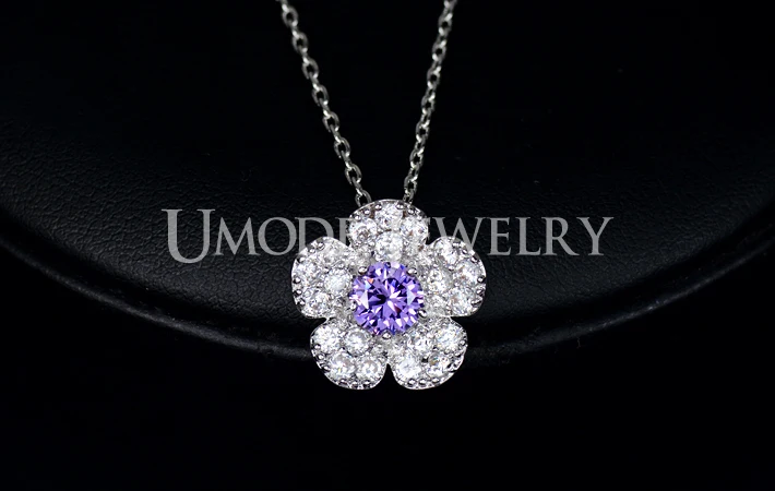 Umode новый выпустила девушки фиолетовый центр CZ камень сакура цветок кулон