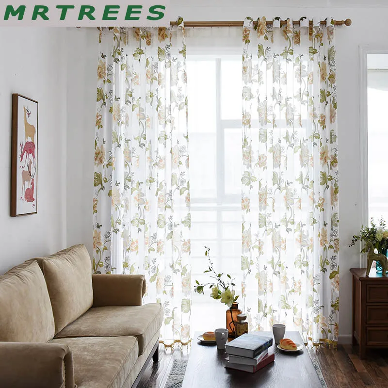 MRTREES Современный Цветочный Тюль для Гостиная Роскошные занавески Спальня Кухня
