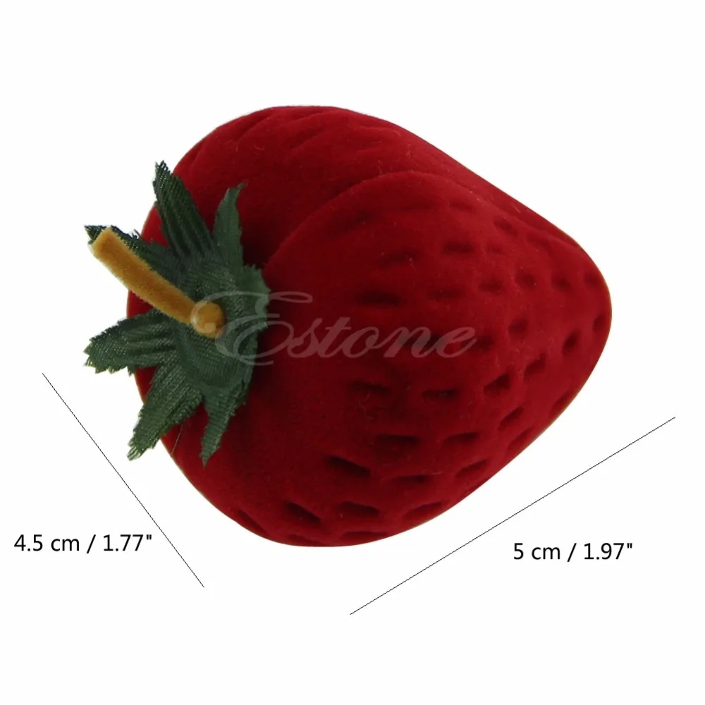 

Cute Strawberry Flocking Ring Jewelry Box Earring Ear Stud Case Gift Container