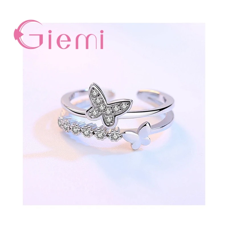 Lovely Butterfly Shape Open Adjustable Rings 925 Sterling Silver High Quality Cubic Zircon Women Valentine's Day Gift