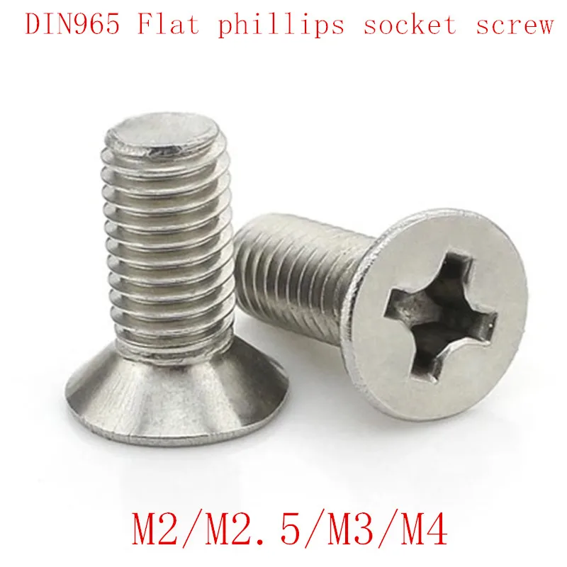 

50PCS M2 M2.5 M3 M4 DIN965 Stainless Steel Cross Recessed flat Head Screws Phillips Screws Bolts