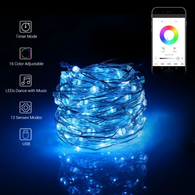 5m 50LEDs 2W LH-BT-50/100RGB гирлянды 50/100 светодиоды 16/32 средства ухода за кожей стоп приложение Управление затемнения Фея Рождество праздничного декора музыка гирлянды светодиодные лампы - Испускаемый цвет: 5m 50LEDs 2W