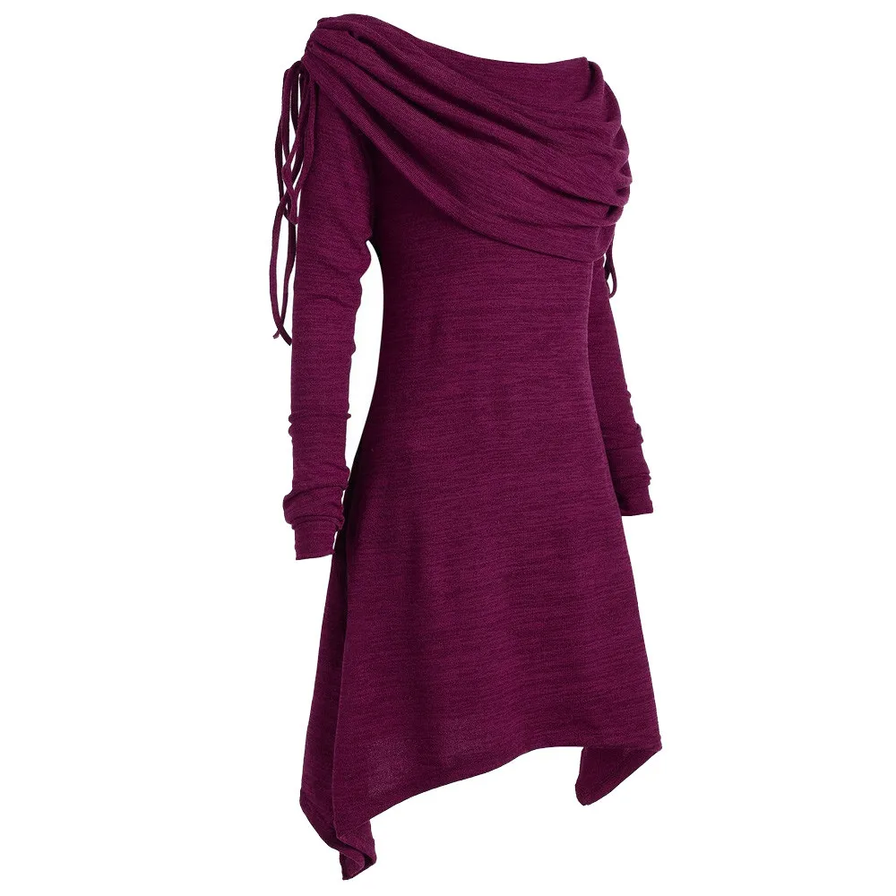 Блузка женская однотонная с рюшами модная длинная туника складным воротником