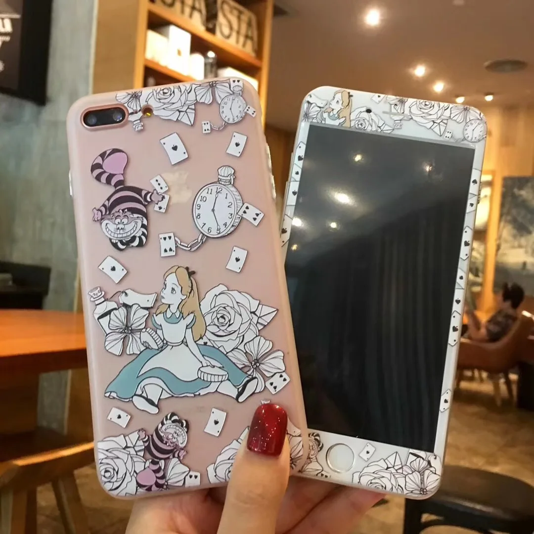 Алиса принцесса Русалка Рапунцель Жесткий PC+ TPU чехол для телефона для iphone 6 6S 7 8 Plus+ протектор экрана 3D 9H Закаленное стекло пленка