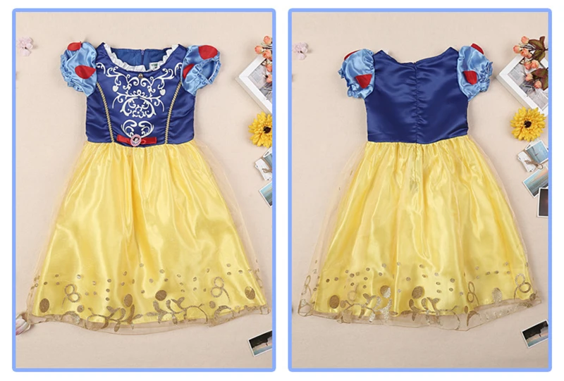 2018 Princess Dress Girls Summer Kids Cindrella Snow White Cosplay Costume Rapunzel Aurora Belle Baby Girl Vestidos | Детская одежда и