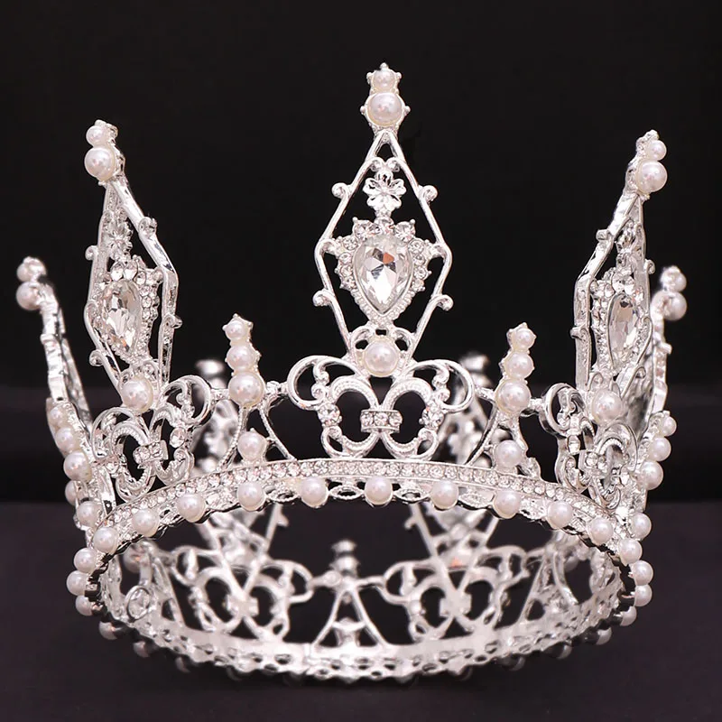 Silver FORSEVEN, посеребренные кристаллы, имитация жемчуга, круглая тиара и корона, ювелирные изделия для волос, аксессуары для невесты, невесты, свадьбы, вечеринки - Окраска металла: Silver