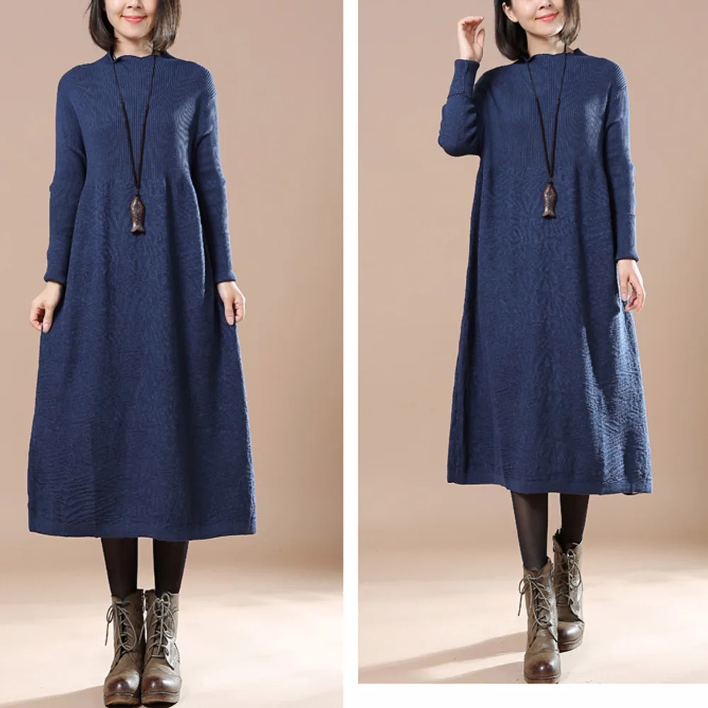 Женское трикотажное платье свитер с высоким воротником и длинным рукавом|dress