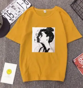 Yellow Новая модная женская футболка на весну-лето с принтом для девочек, короткий рукав, круглый вырез, хлопок, спандекс, Женский Топ, облегающая мягкая женская футболка - Цвет: Yellow