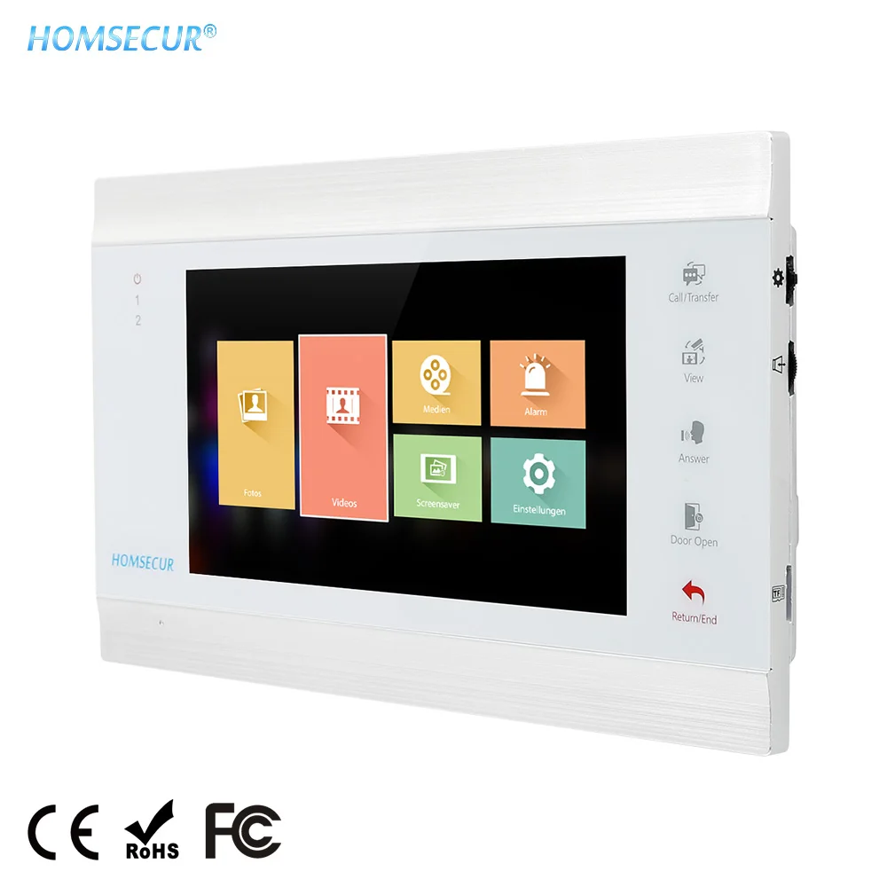 HOMSECUR проводной 7 дюймовый внутренний монитор AHD 1024x600 BM705HD W для видеодомофона