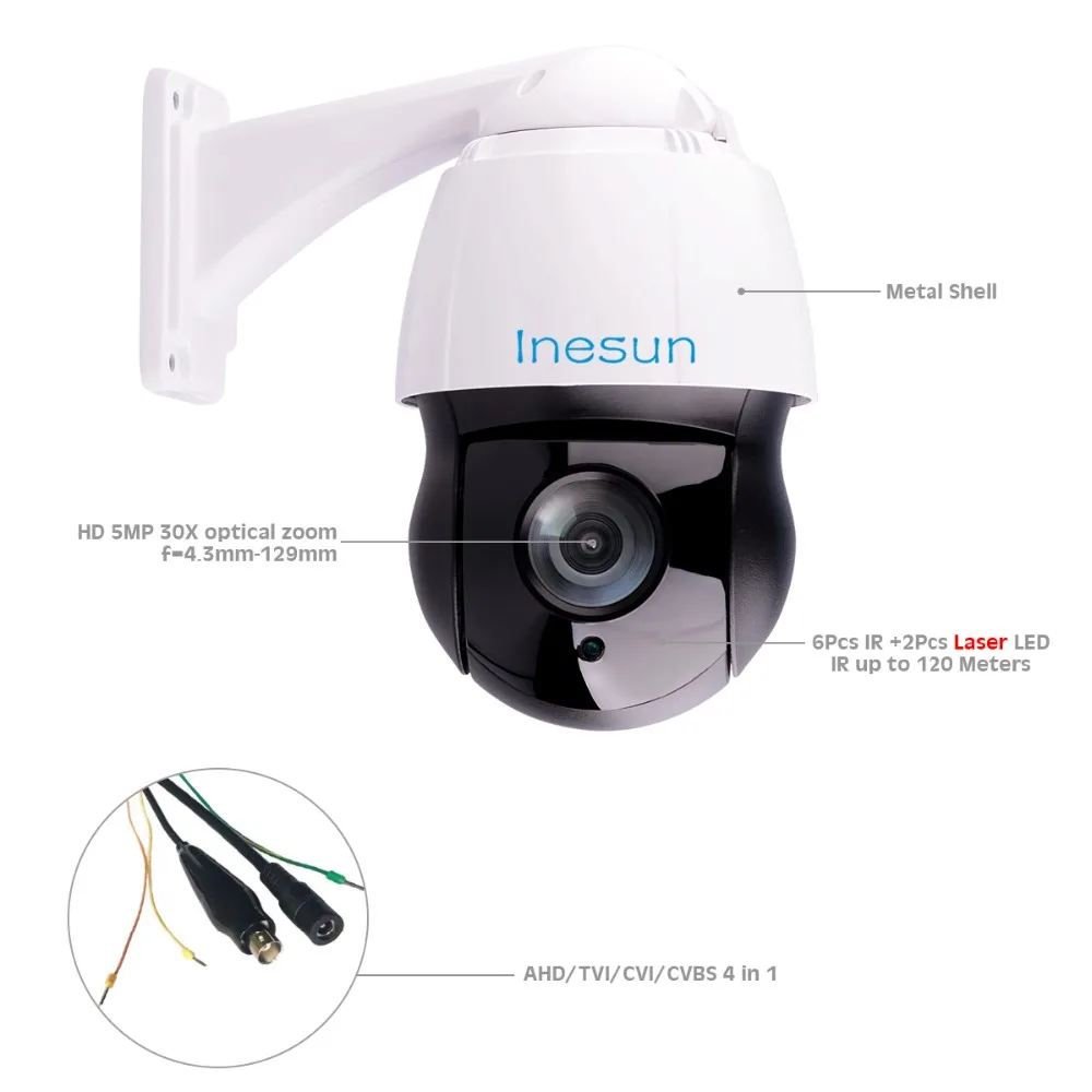 Inesun CCTV PTZ камера безопасности 5MP супер HD 2688X1944 панорамирование наклон 30X