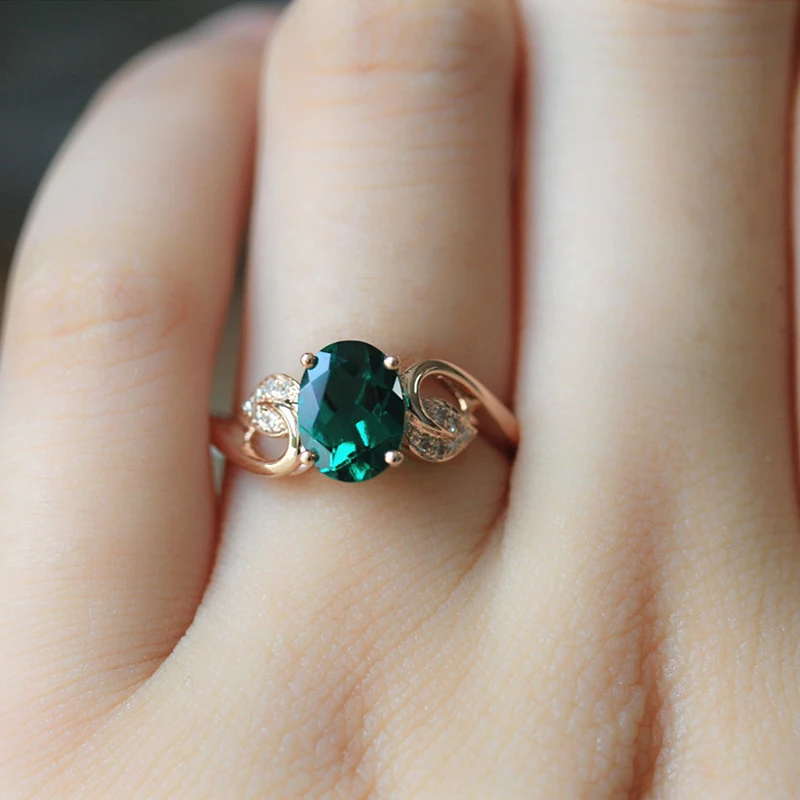 DUPUY Diamond Ring Female 6*8mm 1.4ct Emerald 14k Rose Gold Engagement Oval Claw Elegant Wedding D180074 | Украшения и аксессуары