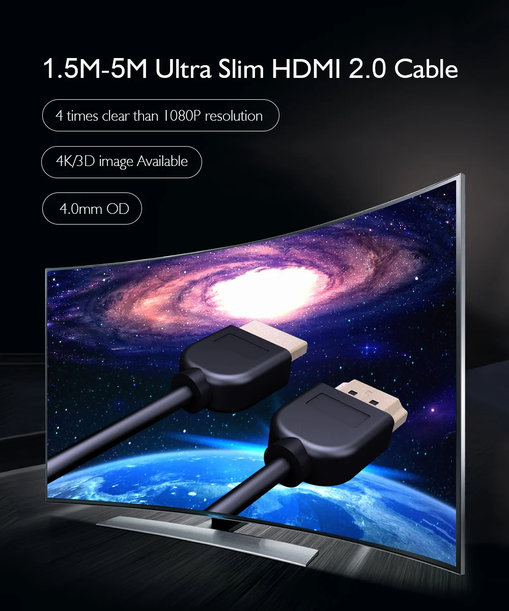 Ультратонкий HDMI 4K 2,0 кабель 3840*2160P Разрешение 30 Гц 60 Гц Кабель HDMI 1,5 м 3 м 5 м hdmi шнур Ultra HD 3D изображение позолоченный PCER