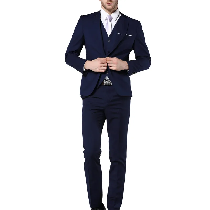 Новинка 2017 облегающие мужские костюмы MOGU костюм тройка темно синего цвета