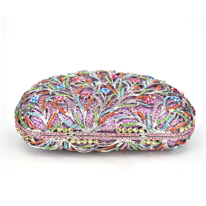 Женский персиковый вечерний клатч с кристаллами цвета шампанского|evening clutch