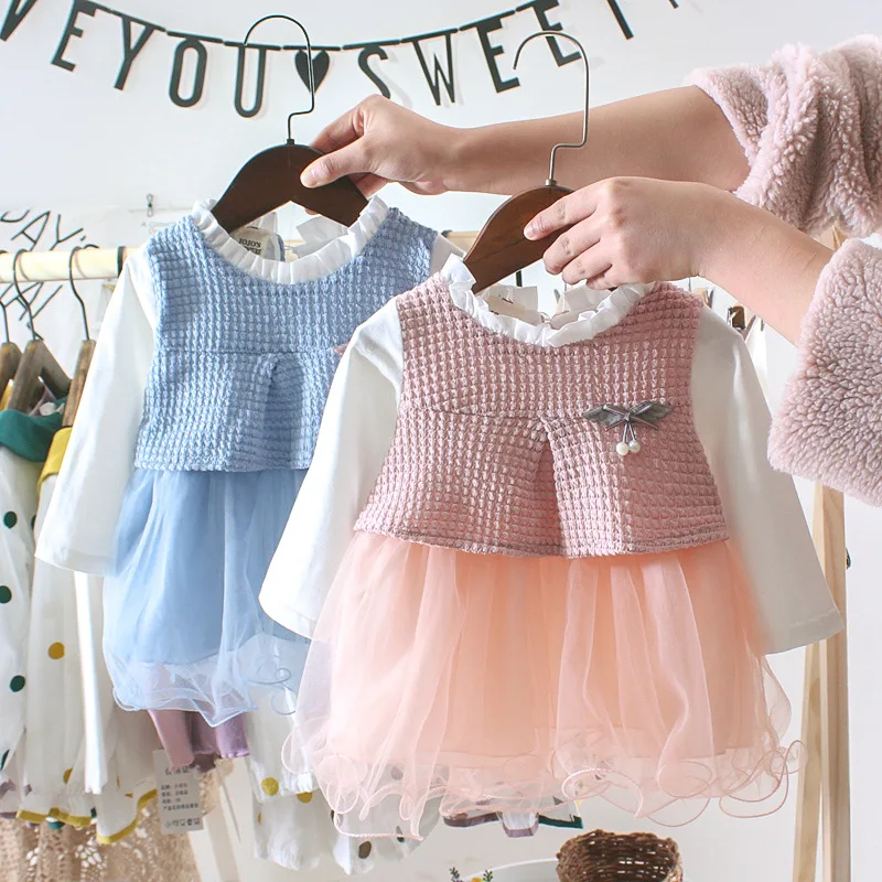 

OKLADY Baby Girl Clothes Winter Casual Dress Floral Cotton Mesh Lace Dresses Spring Autumn Toddler Girl Fashion Dress Set 3 Year