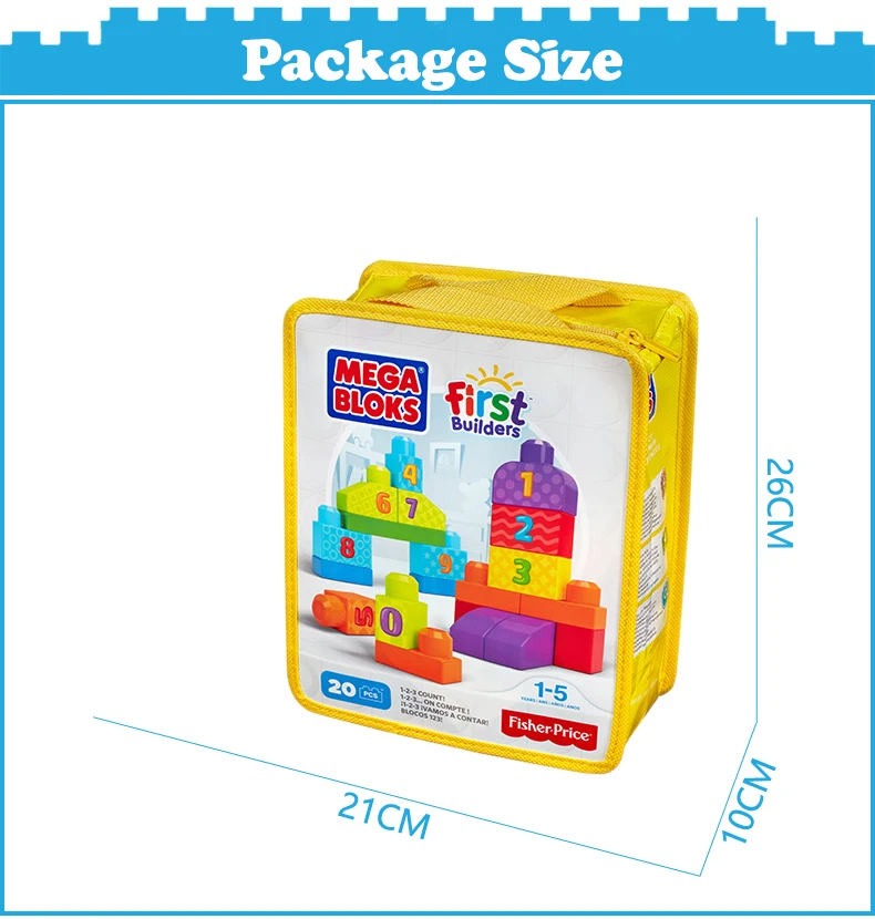 Бренд Mega Bloks, Ранняя развивающая игрушка, первые строители, серия 1-2-3, математическая игрушка на Рождество, DLH85