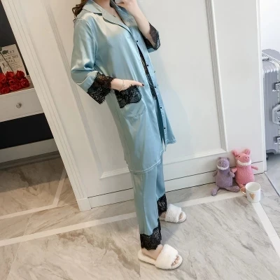 Новинка 2018 женские сексуальные кружевные шелковые пижамные комплекты в стиле