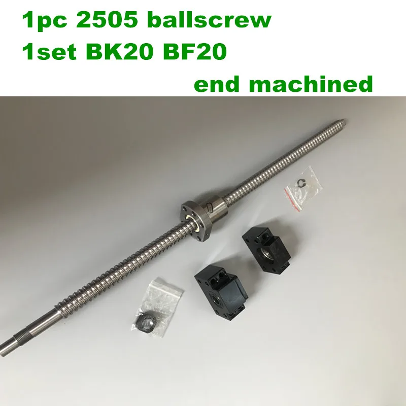 SFU / RM 2505 Ballscrew - L1100 1200 1500mm with end machined + 2505 Ball nut + BK/BF20 End support for CNC